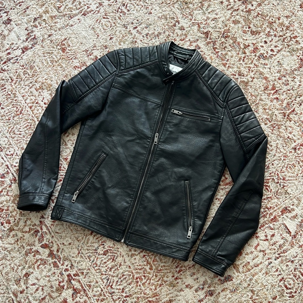 Jack & Jones Black Leather Jacket- Medium